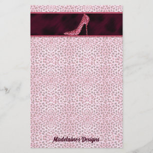 Roze Cheetah Print met naam en pomp Briefpapier