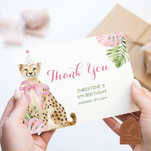 Roze Cheetah savanne meisje verjaardag Bedankkaart