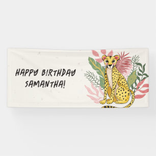 Roze Cheetah Wilde Feest Beest Kinderverjaardag Spandoek