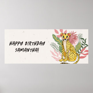 Roze Cheetah Wilde Feest Dieren Kinderverjaardag Poster