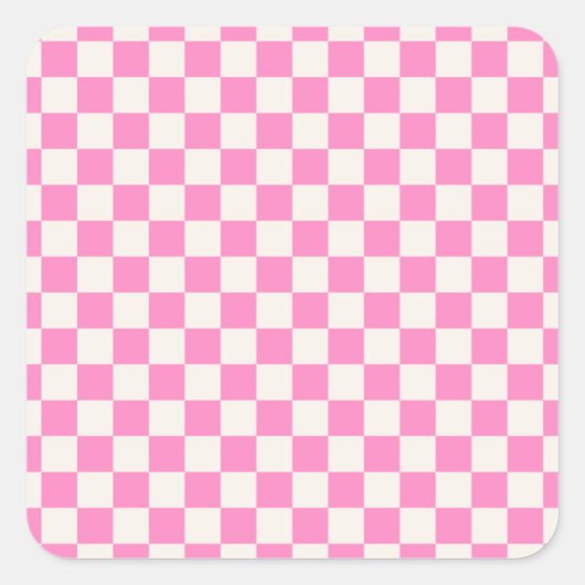 Roze cheque, Checkerboard Patroon, Gecontroleerd Vierkante Sticker (Voorkant)