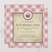 Roze chequer en cupcake Birthday BBQ Kaart (Voorkant / Achterkant)