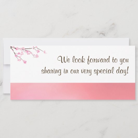 Roze Cherry Bloss Boarding Pass Weddenschap Kaart (Achterkant)