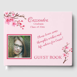 Roze Cherry Blossom Afstuderen Guest Book Gastenboek