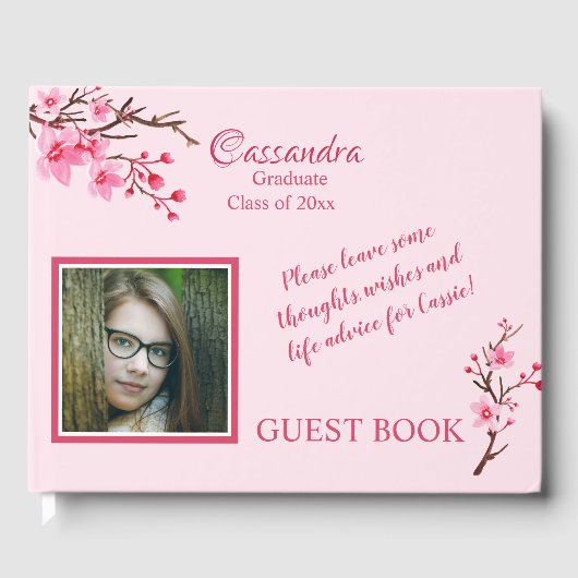 Roze Cherry Blossom Afstuderen Guest Book Gastenboek (Voorkant)