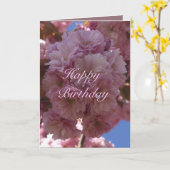 Roze Cherry Blossom Birthday Kaart (Gele Bloem)