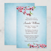 Roze Cherry Blossom Blue Baby shower Kaart (Voorkant / Achterkant)