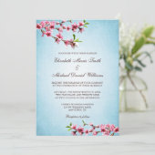 Roze Cherry Blossom  Blue Wedding Kaart (Staand voorkant)