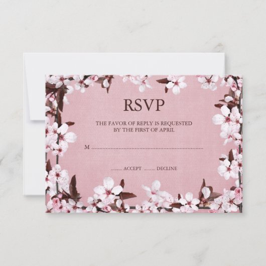 Roze Cherry Blossom Border RSVP Responskaarten (Voorkant)