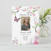 Roze Cherry Blossom & Butterfly Funeral Invite Kaart (Staand voorkant)