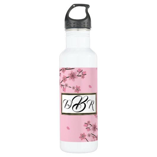 Roze Cherry Blossom Falling Petals Botanisch leder Waterfles (Voorkant)