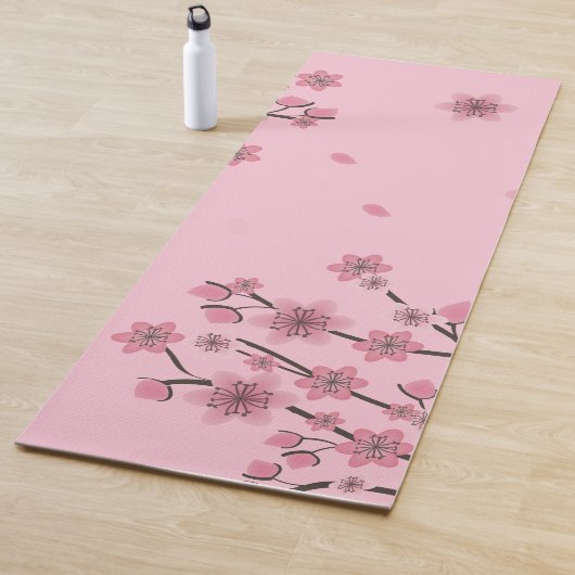 Roze Cherry Blossom Falling Petals Botanisch leder Yogamat (In situ)