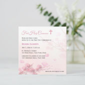 Roze Cherry Blossom First Communie Kaart (Staand voorkant)