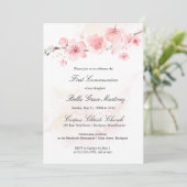 Roze Cherry Blossom First Heilige Communie Kaart (Staand voorkant)