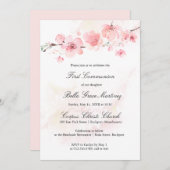 Roze Cherry Blossom First Heilige Communie Kaart (Voorkant / Achterkant)