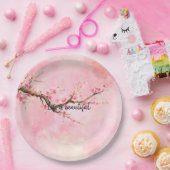 Roze Cherry Blossom Floral Papieren Bordje (Feest)
