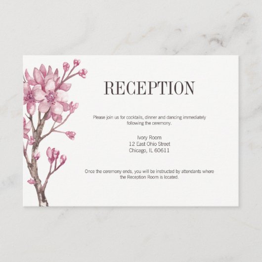Roze Cherry Blossom Floral Reception Informatiekaartje (Voorkant)