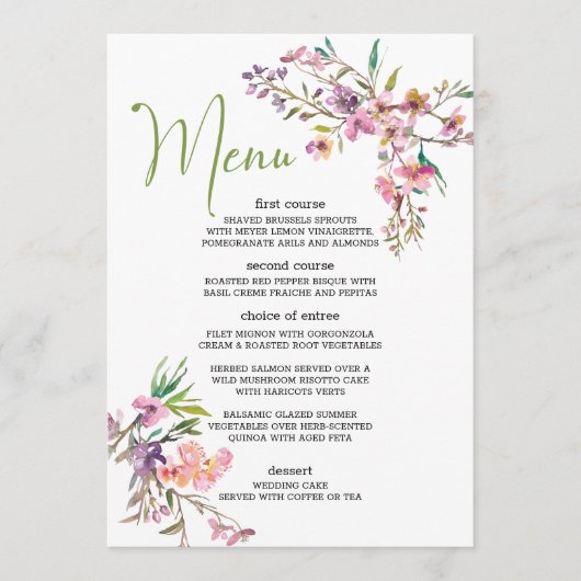 Roze Cherry Blossom Floral Romantic Wedding Menu (Voorkant)