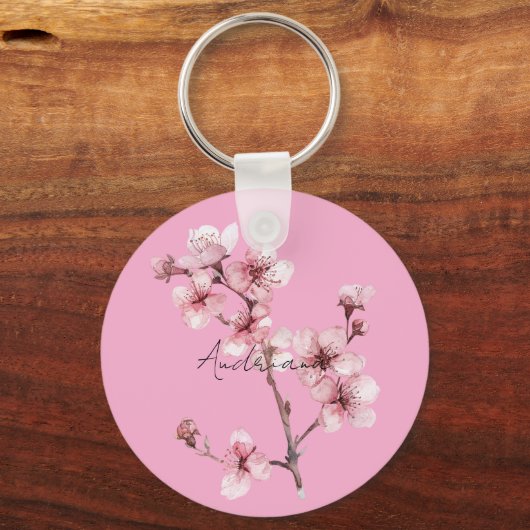 Roze Cherry Blossom Floral Sleutelhanger (Voorkant)