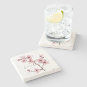 Roze Cherry Blossom Floral Stenen Onderzetter (Zijkant)