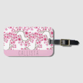 Roze Cherry Blossom Floral Waterverf Monogram Bagagelabel (Voorkant (horizontaal))