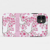 Roze Cherry Blossom Floral Waterverf Monogram Case-Mate iPhone Case (Achterkant (horizontaal))