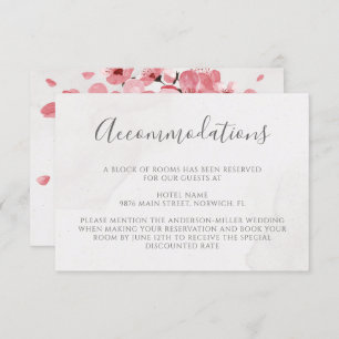 Roze Cherry Blossom Floral Wedding Accommodations Informatiekaartje