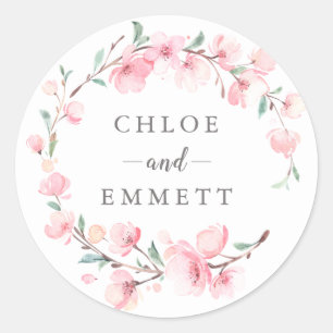 Roze Cherry Blossom Floral Wedding Favor Ronde Sticker