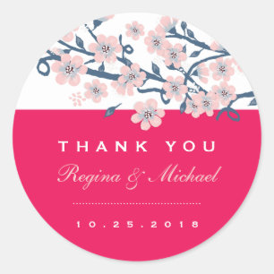 Roze Cherry Blossom Floral Wedding Favor Sticker