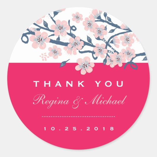 Roze Cherry Blossom Floral Wedding Favor Sticker (Voorkant)