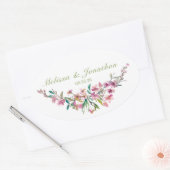 Roze Cherry Blossom Floral Wedding Ovale Sticker (Envelop)