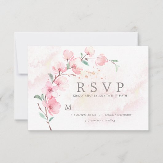 Roze Cherry Blossom Floral Wedding RSVP (Voorkant)