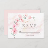 Roze Cherry Blossom Floral Wedding RSVP (Voorkant / Achterkant)