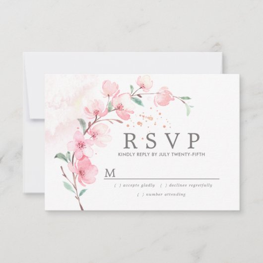 Roze Cherry Blossom Floral Wedding RSVP (Voorkant)