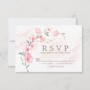 Roze Cherry Blossom Floral Wedding RSVP Kaartje