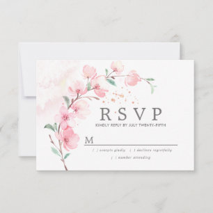 Roze Cherry Blossom Floral Wedding RSVP Kaartje