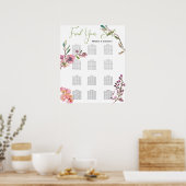 Roze Cherry Blossom Floral Wedding Seding Chart Poster (Keuken)