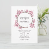 Roze Cherry Blossom Floral Wreath Wedding Kaart (Staand voorkant)