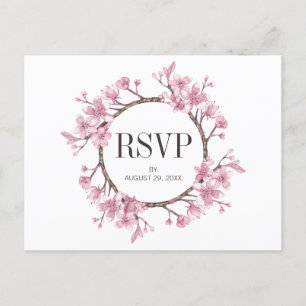Roze Cherry Blossom Floral Wreath Wedding RSVP Uitnodiging Briefkaart
