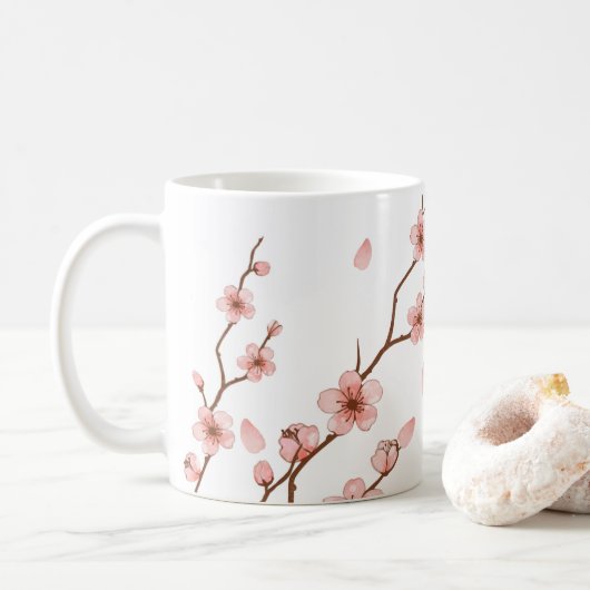Roze Cherry Blossom Flower Coffee Mok (Met donut)