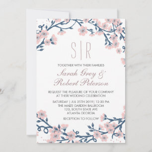 Roze Cherry Blossom Flower Wedding Invitation Kaart