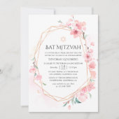 Roze Cherry Blossom Geometric Bat Mitzvah Kaart (Voorkant)