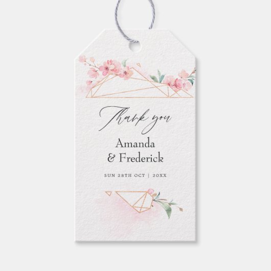 Roze Cherry Blossom Geometric Spring Wedding Cadeaulabel (Voorkant)