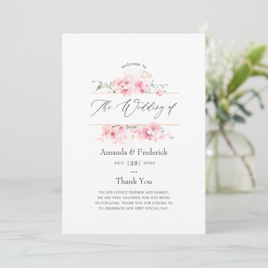Roze Cherry Blossom Geometric Spring Wedding Programma (Staand voorkant)