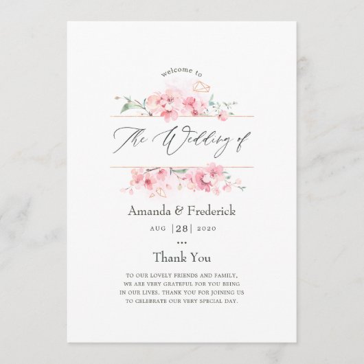 Roze Cherry Blossom Geometric Spring Wedding Programma (Voorkant)