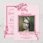 Roze Cherry Blossom Graduation Party Invitation Aankondiging (Voorkant / Achterkant)