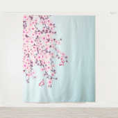 Roze Cherry Blossom Illustratief landschap Wandkleed (Voorkant)