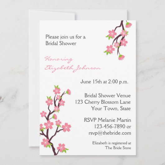 Roze Cherry Blossom Invitation Kaart (Voorkant)