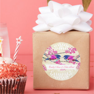 Roze Cherry Blossom  Love Bird Wedding Ronde Sticker