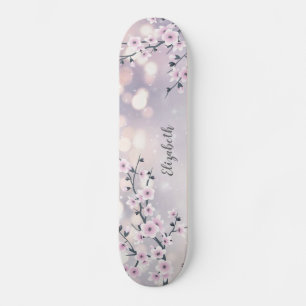 Roze Cherry Blossom Mauve Bokeh Glitter Skateboard